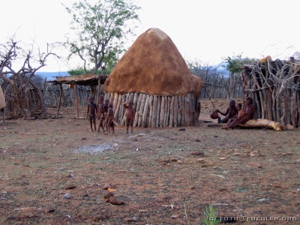 IMG_6808 <P><B>Himbadorf</B></P>

<div align=left>
<P>Jimmy sagt, wir seien nun aufgefordert worden, ins Dorf zu kommen. Die Himba wollen uns kennen lernen.</P>

<P>Da es viele Verhaltensregeln gibt, halten wir uns dicht hinter Jimmy. Wir laufen da lang, wo er langgeht und machen nichts ohne seine Anweisungen. Zuerst müssen die ältesten Frauen begrüßt werden. Der Dorfälteste und damit Familien- oder Stammesoberhaupt ist gerade nicht da, er ist im Krankenhaus. Wenn das der Fall ist, hat die erste Frau das Sagen und die Entscheidungsgewalt.</P>

<P>Jimmy stellt uns vor und erklärt uns einiges über Stammesrituale und über die Familienstrukturen der Himba. Später dürfen wir sogar einige Fotos machen.</P>
</div>